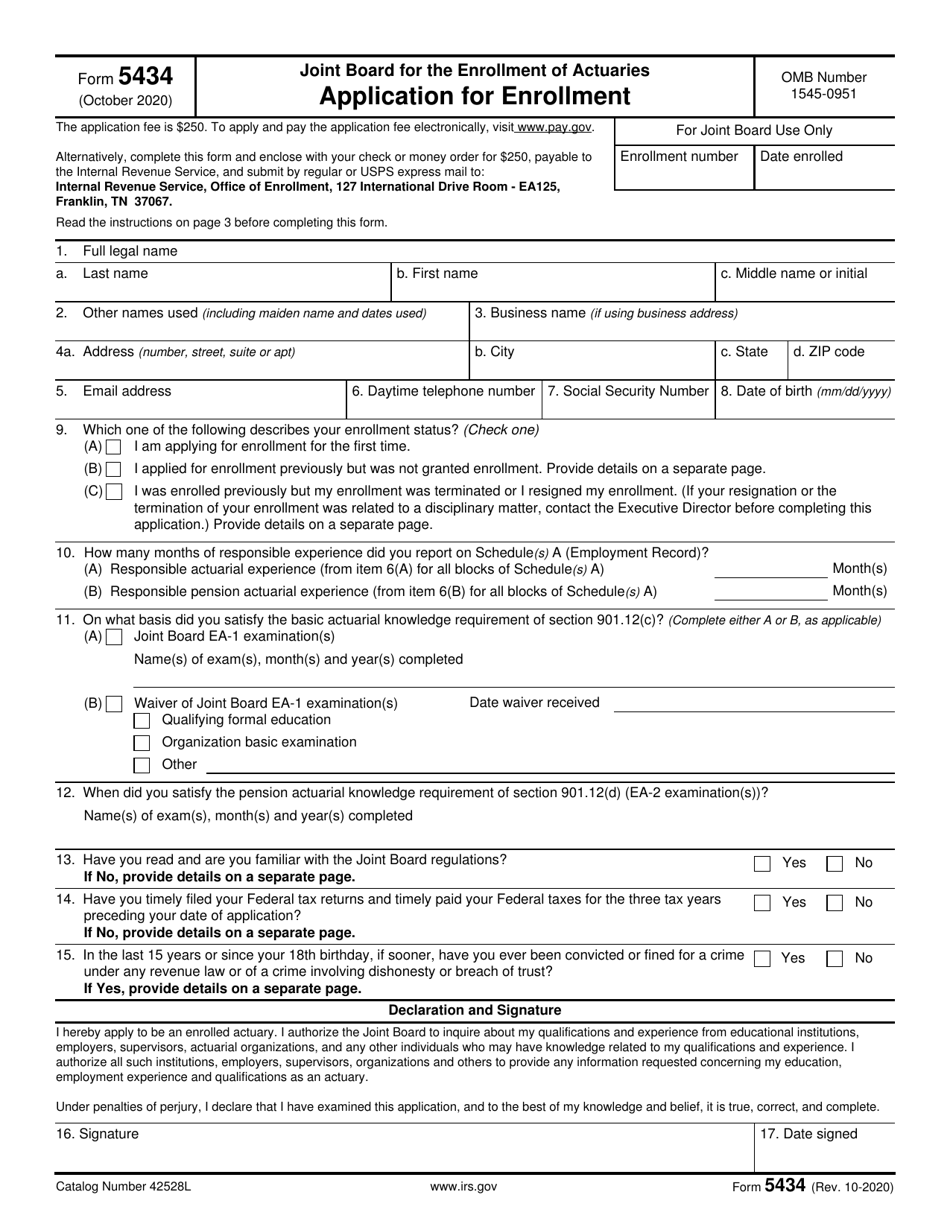 IRS Form 5434 Joint Board for the Enrollment of Actuaries - Application for Enrollment, Page 1