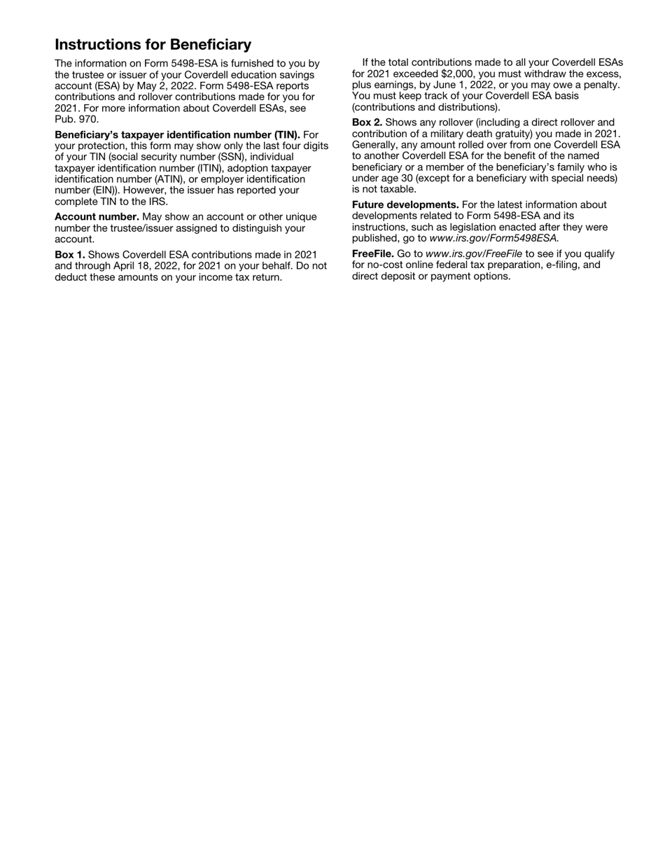 IRS Form 5498-ESA Coverdell Esa Contribution Information, Page 3