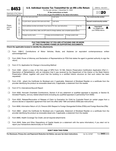 IRS Form 8453 2020 Printable Pdf