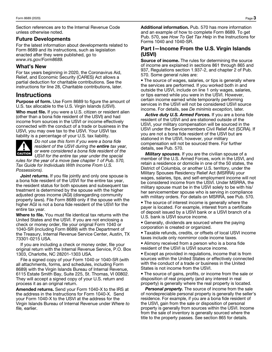 IRS Form 8689 Allocation of Individual Income Tax to the U.S. Virgin Islands, Page 3