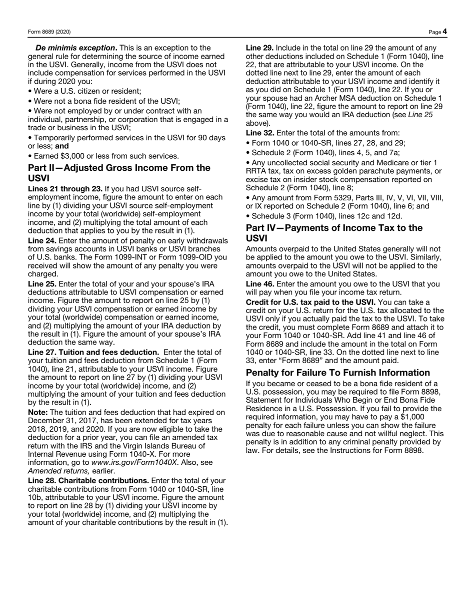 IRS Form 8689 Allocation of Individual Income Tax to the U.S. Virgin Islands, Page 4
