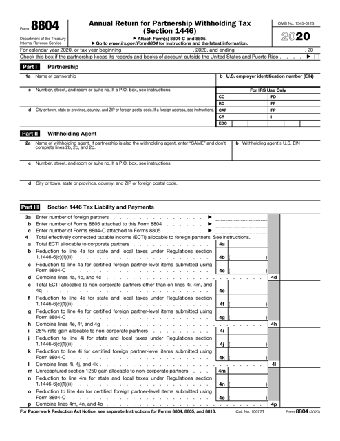 IRS Form 8804 2020 Printable Pdf