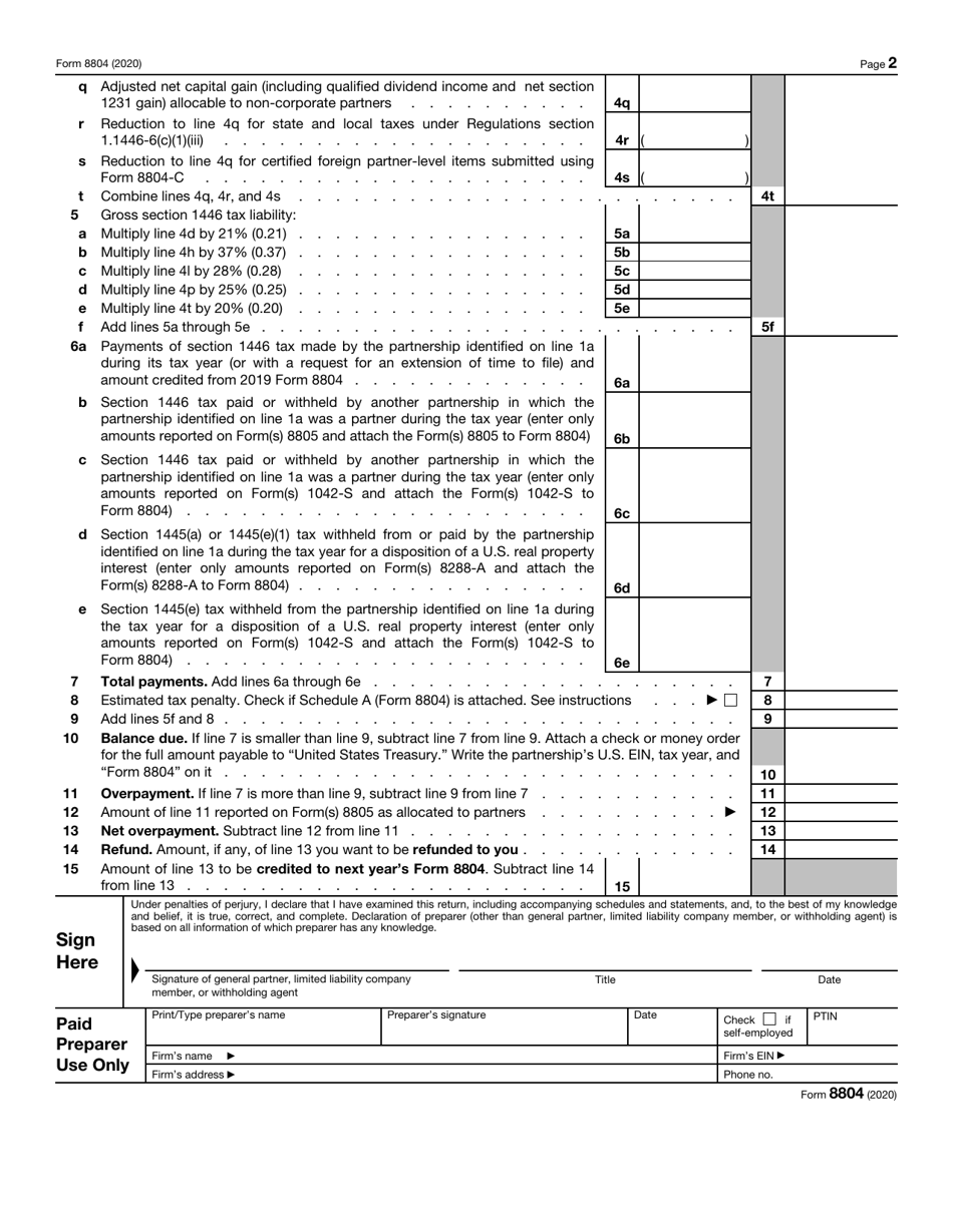 IRS Form 8804 Download Fillable PDF or Fill Online Annual Return for ...