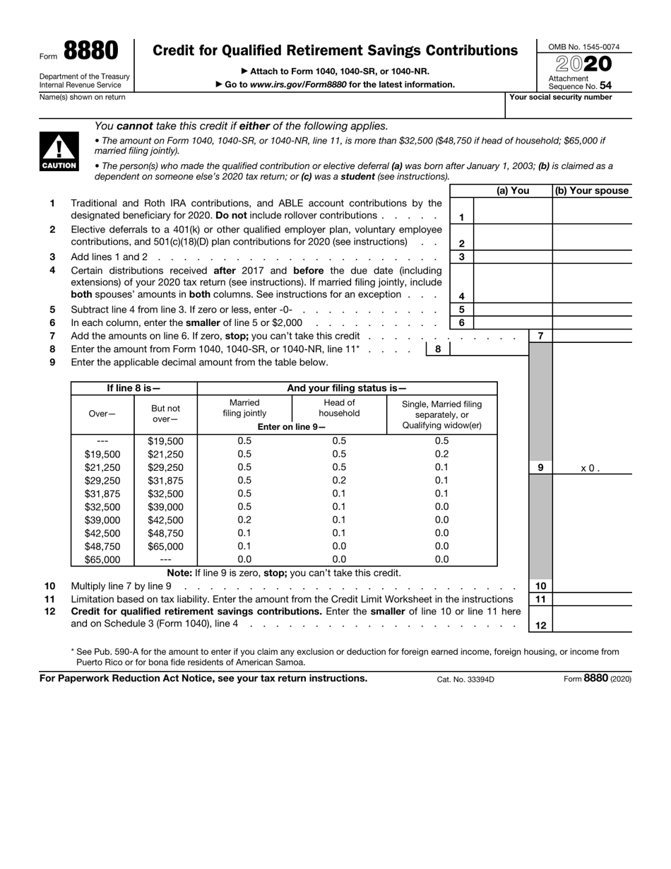 IRS Form 8880 Download Fillable PDF or Fill Online Credit for Qualified ...