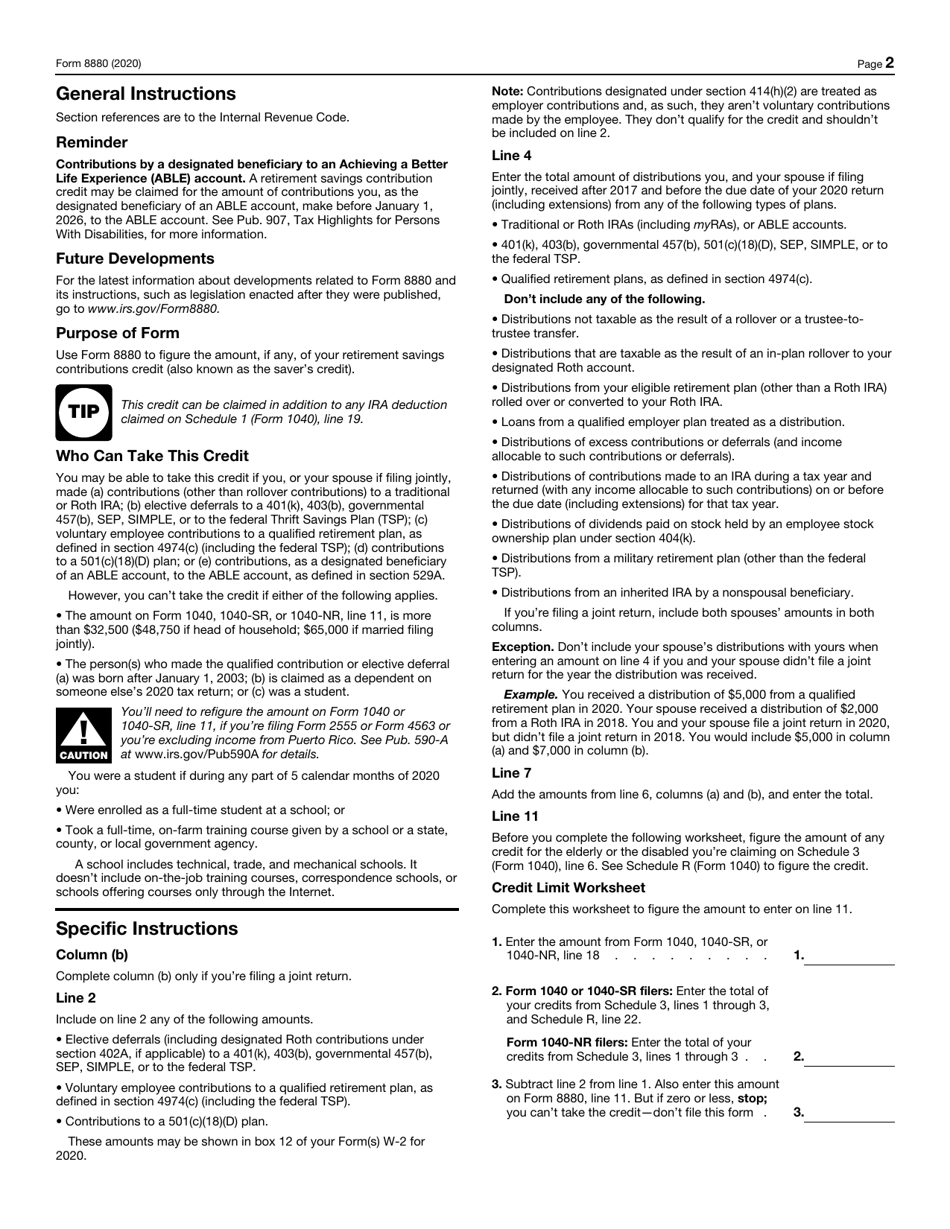IRS Form 8880 Credit for Qualified Retirement Savings Contributions, Page 2