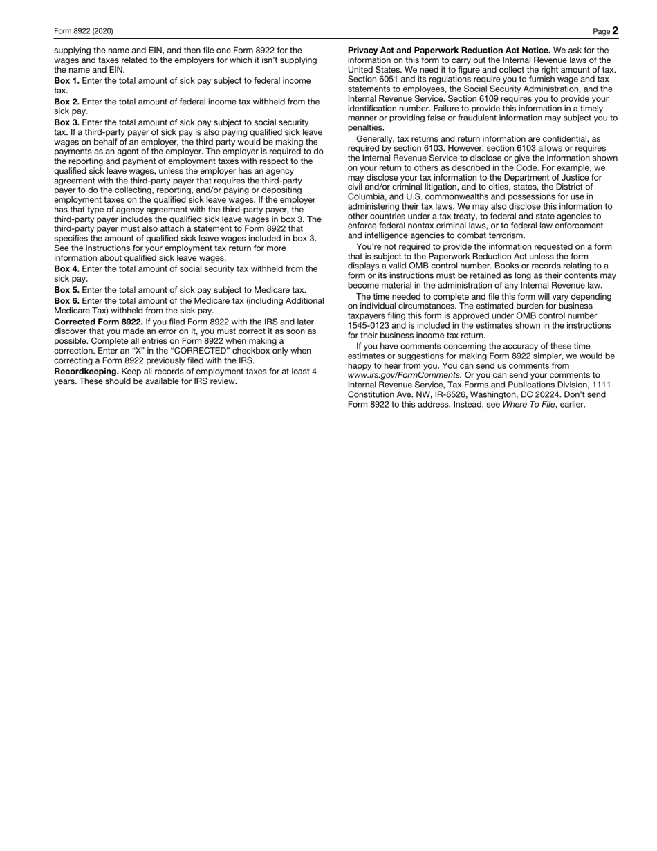 IRS Form 8922 Third-Party Sick Pay Recap, Page 2