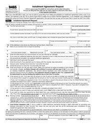 Document preview: IRS Form 9465 Installment Agreement Request