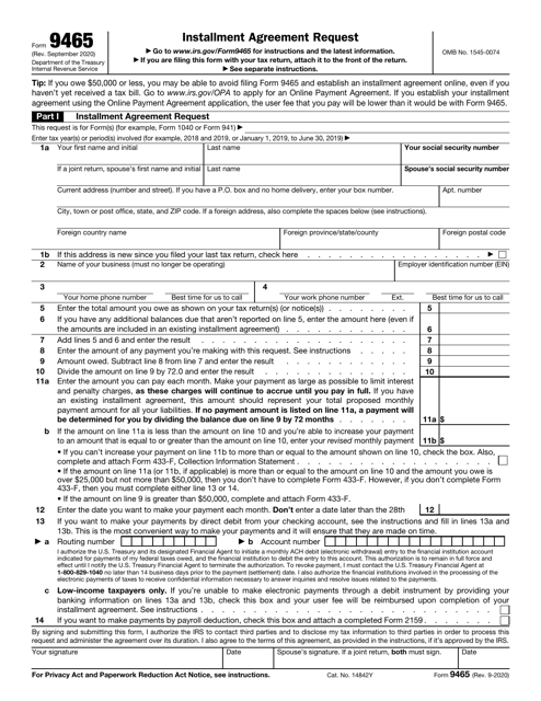 IRS Form 9465 Printable Pdf