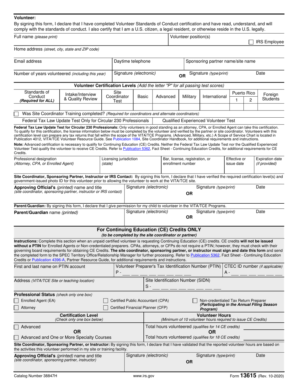 IRS Form 13615 Volunteer Standards of Conduct Agreement - Vita / Tce Programs, Page 2