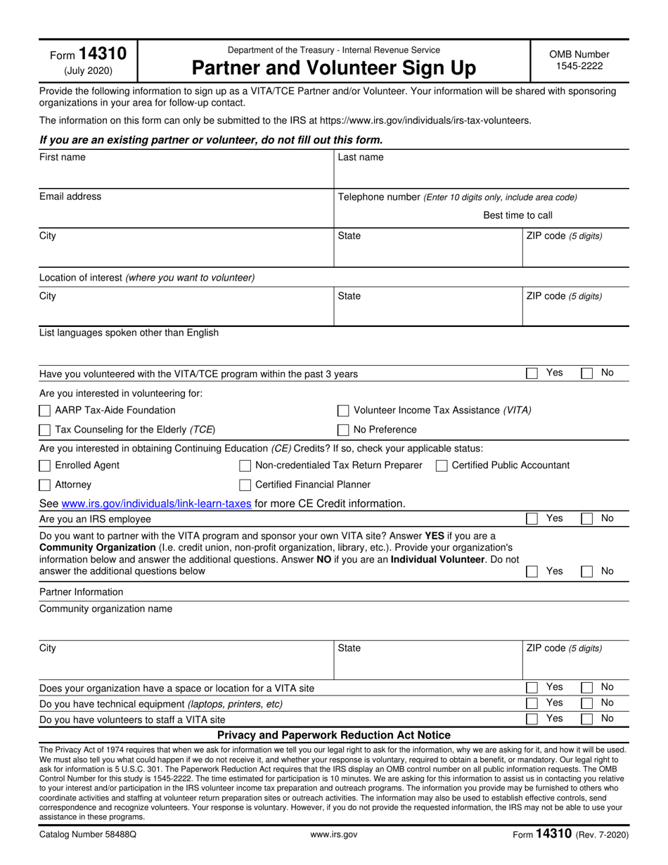 IRS Form 14310 Partner and Volunteer Sign up, Page 1