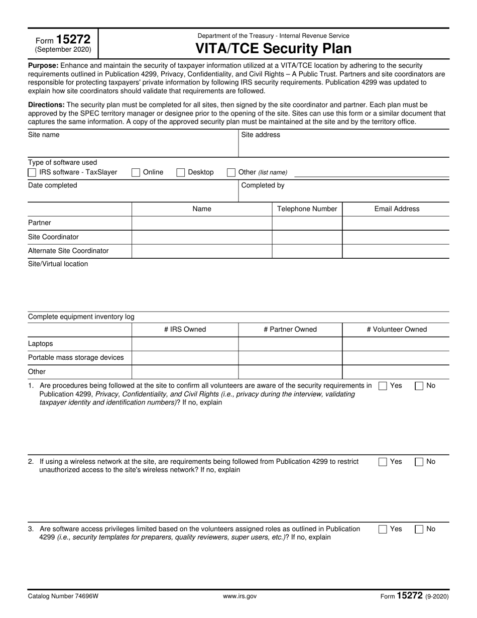 IRS Form 15272 Vita / Tce Security Plan, Page 1