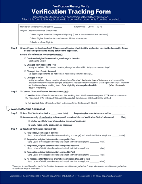 Verification Tracking Form - Arizona Download Pdf