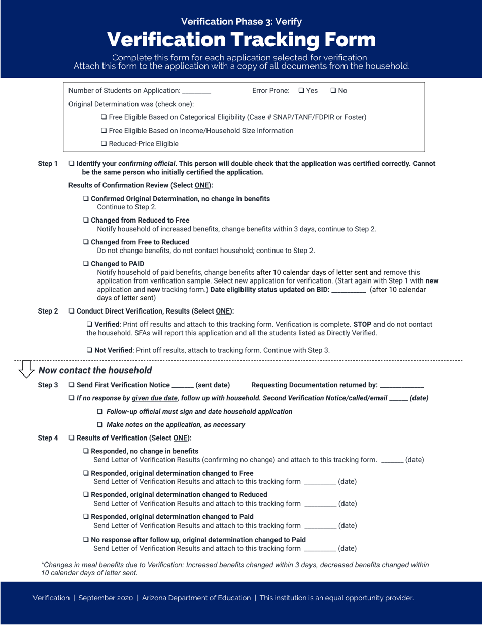 Arizona Verification Tracking Form Download Printable PDF Templateroller