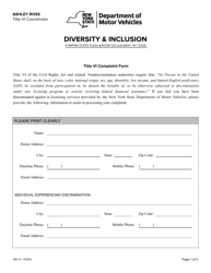Document preview: Form MV-VI Title VI Complaint Form - New York