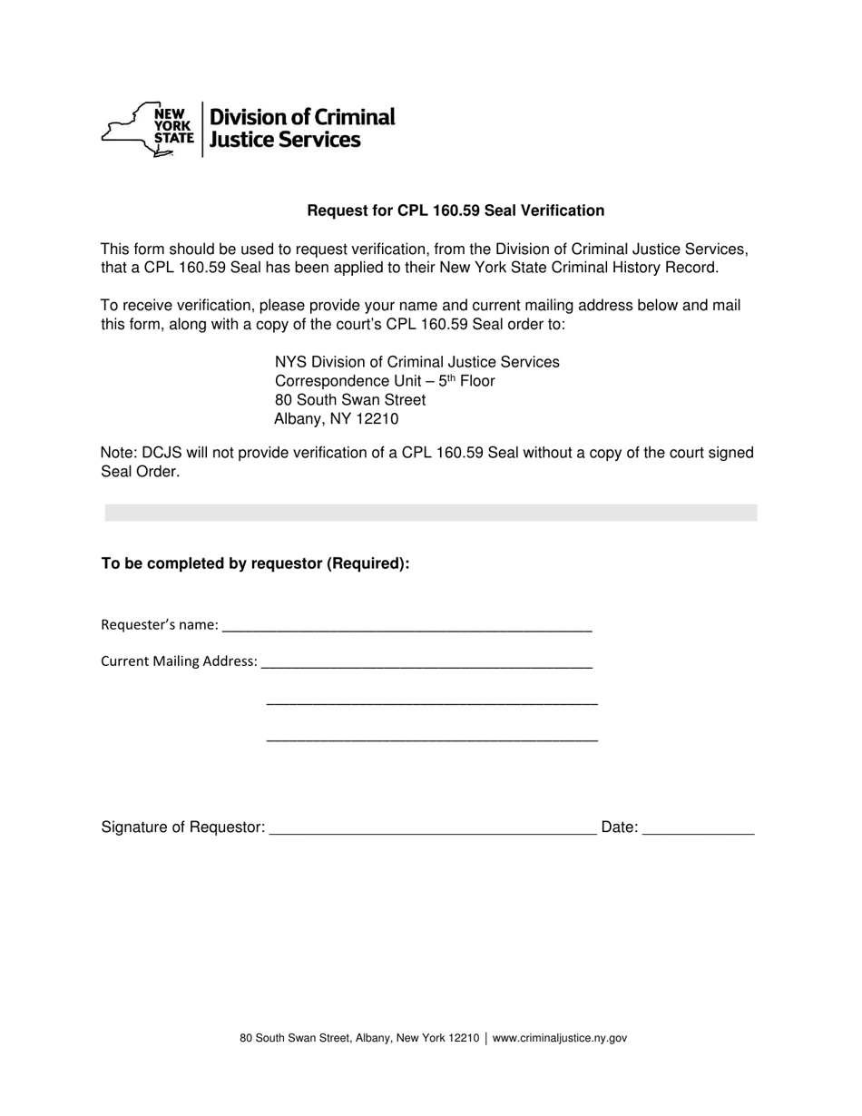 Request for Cpl 160.59 Seal Verification - New York, Page 1