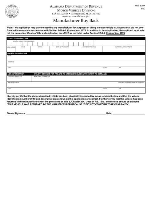 Form MVT8-20A  Printable Pdf