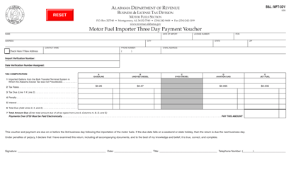 Document preview: Form B&L: MFT-3DV Motor Fuel Importer Three Day Payment Voucher - Alabama