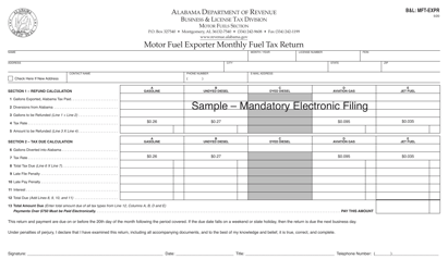Document preview: Form B&L: MFT-EXPR Motor Fuel Exporter Monthly Fuel Tax Return - Alabama