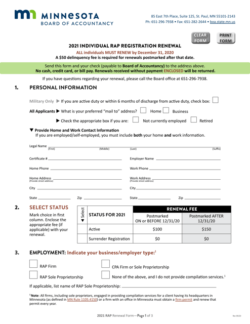 Individual Rap Registration Renewal - Minnesota, 2021