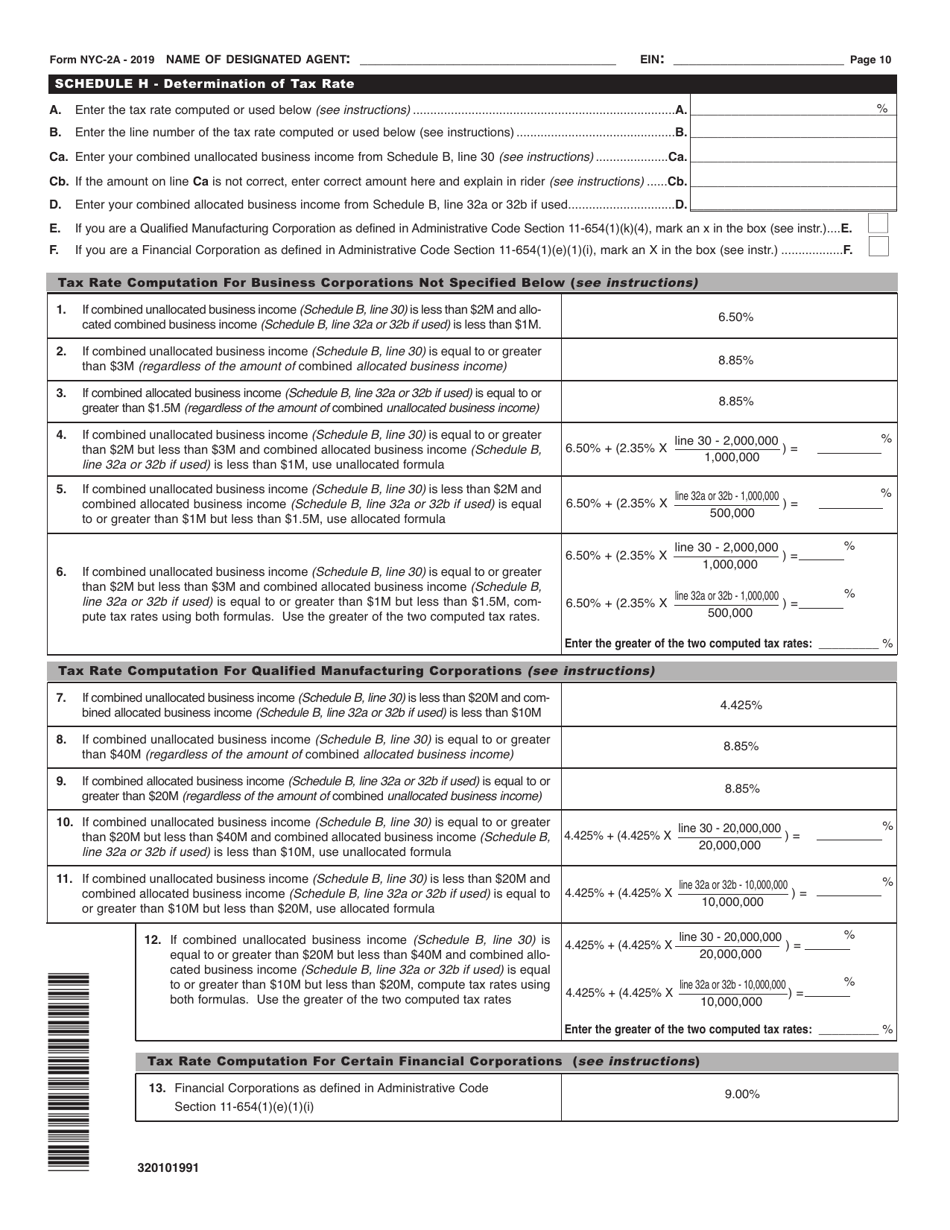 Form NYC-2A Combined Business Corporation Tax Return - New York City, Page 10