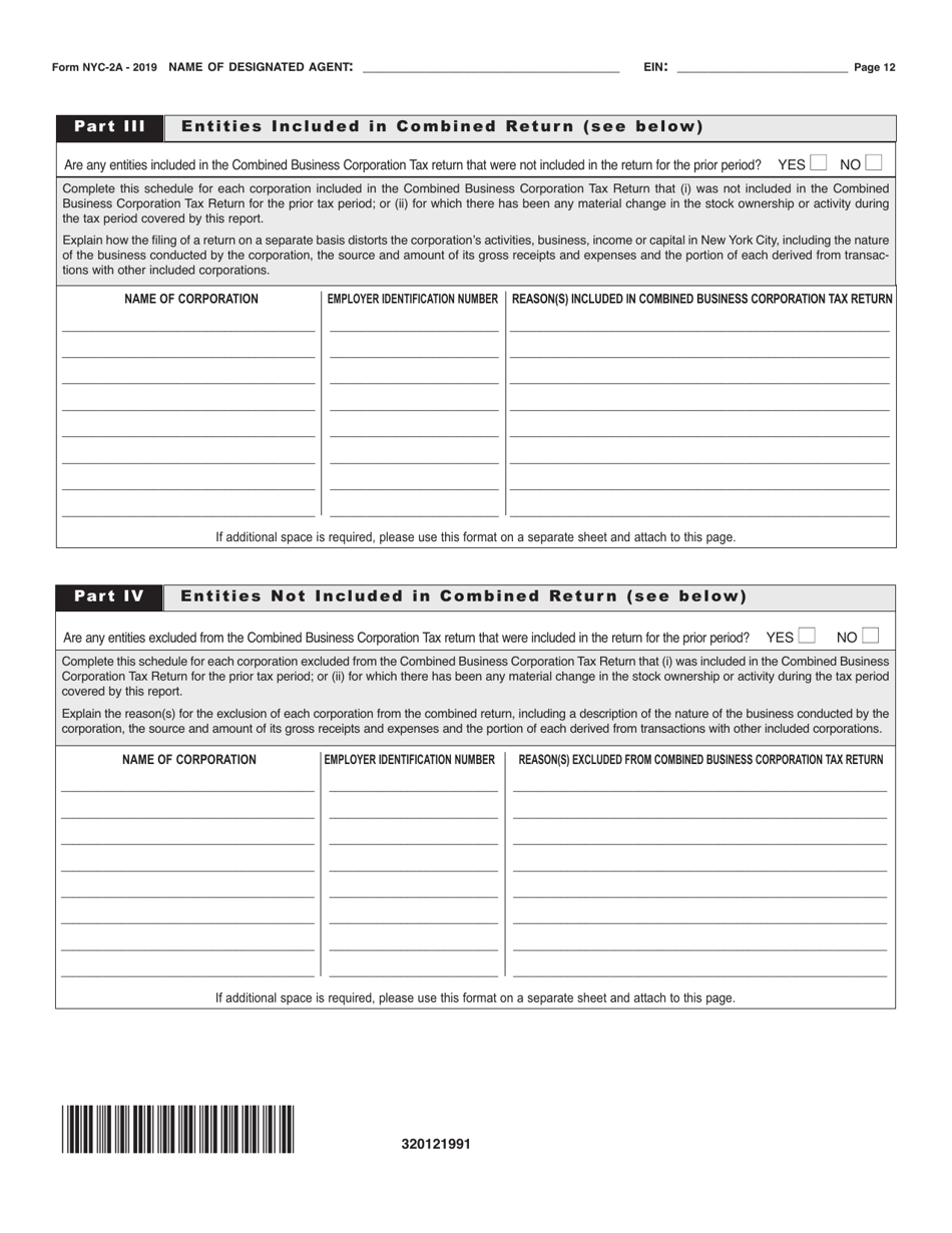 Form NYC-2A Combined Business Corporation Tax Return - New York City, Page 12