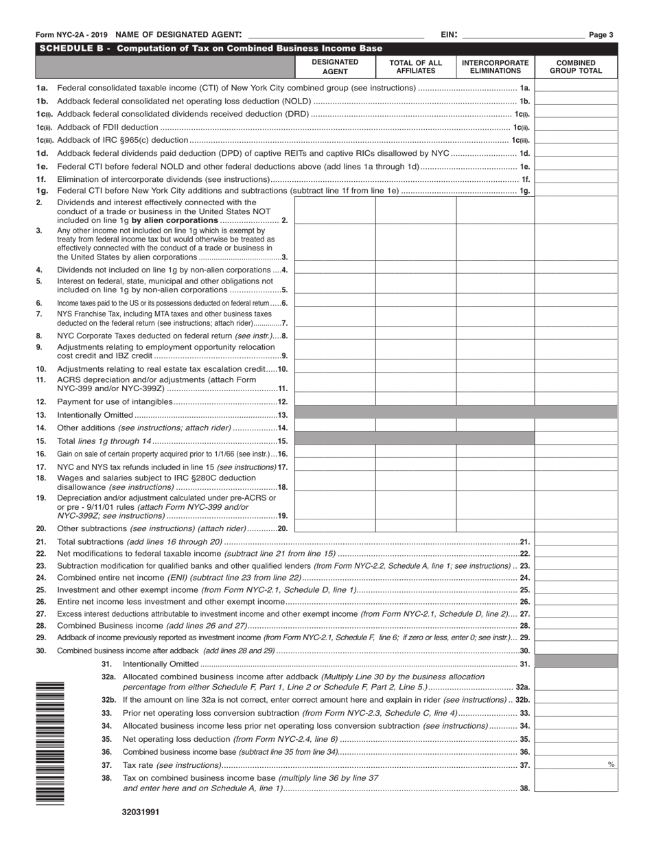 Form NYC-2A Combined Business Corporation Tax Return - New York City, Page 3