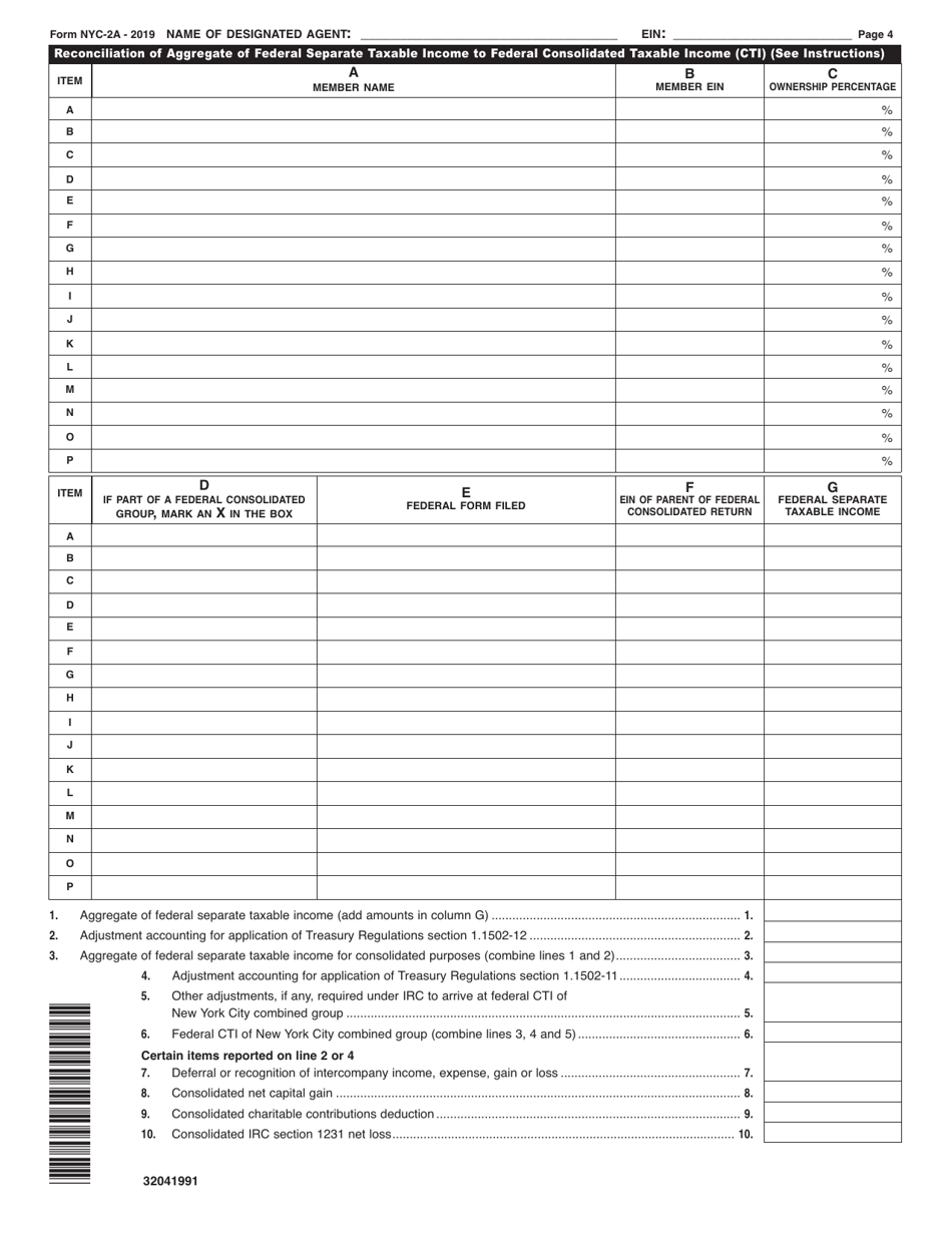 Form NYC-2A Combined Business Corporation Tax Return - New York City, Page 4