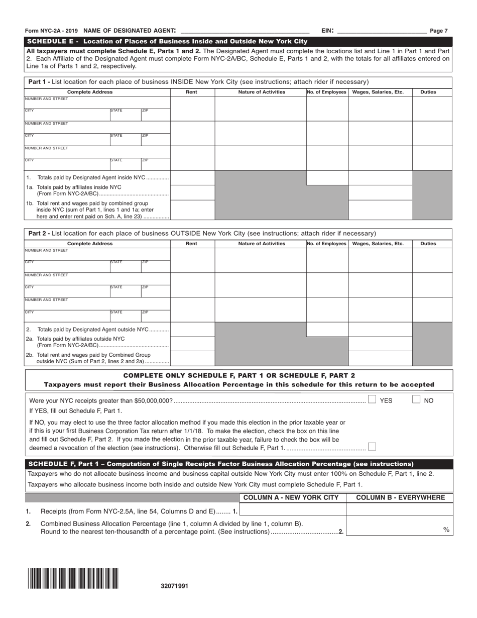 Form NYC-2A Combined Business Corporation Tax Return - New York City, Page 7