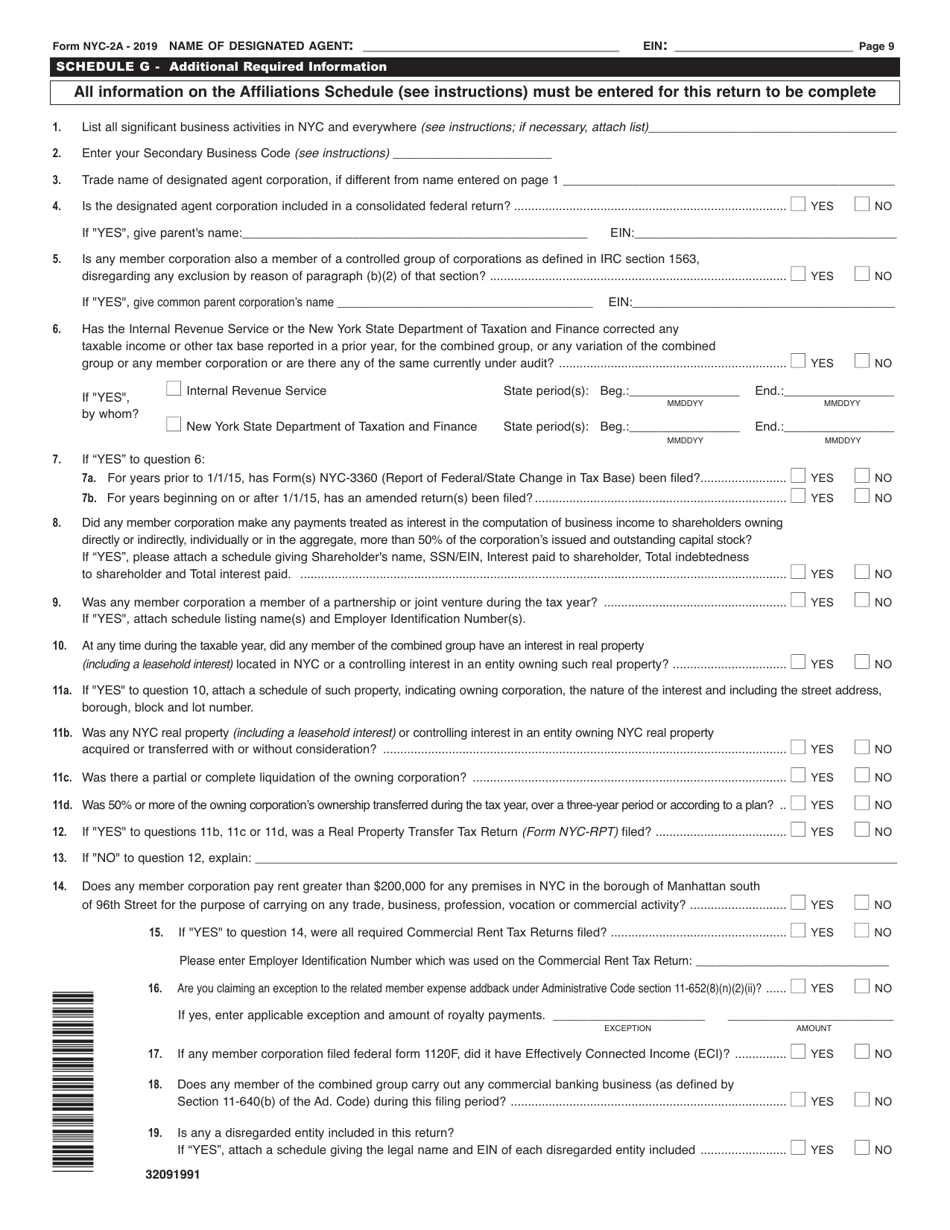 Form NYC-2A Combined Business Corporation Tax Return - New York City, Page 9