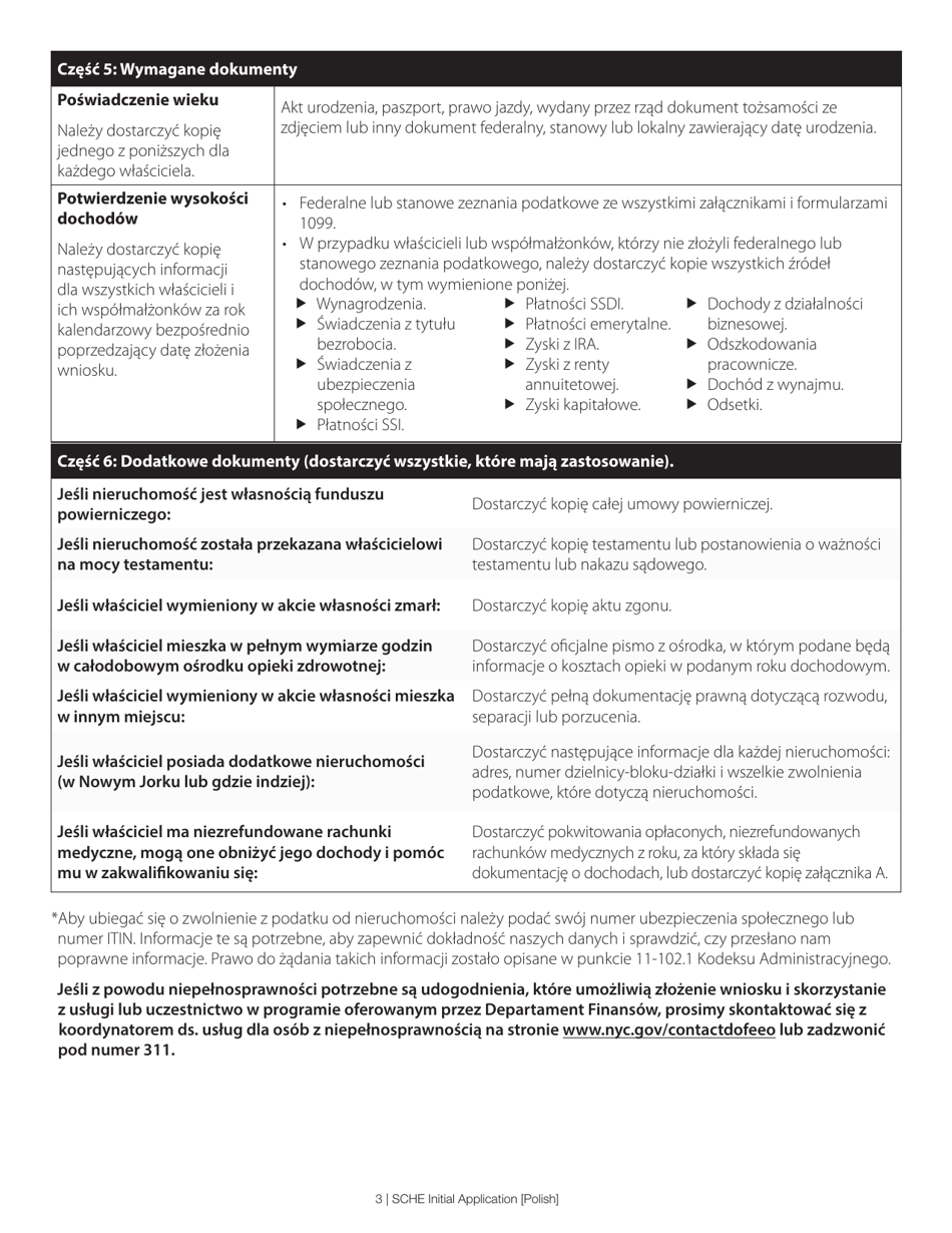 Senior Citizen Homeowners Exemption Initial Application - New York City (Polish), Page 3