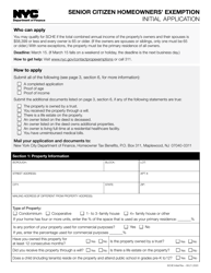 Document preview: Senior Citizen Homeowners' Exemption Initial Application - New York City