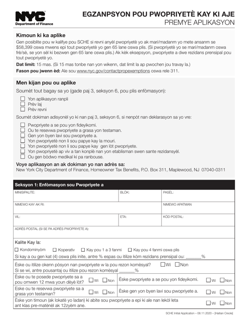 Senior Citizen Homeowners' Exemption Initial Application - New York City (Haitian Creole) Download Pdf