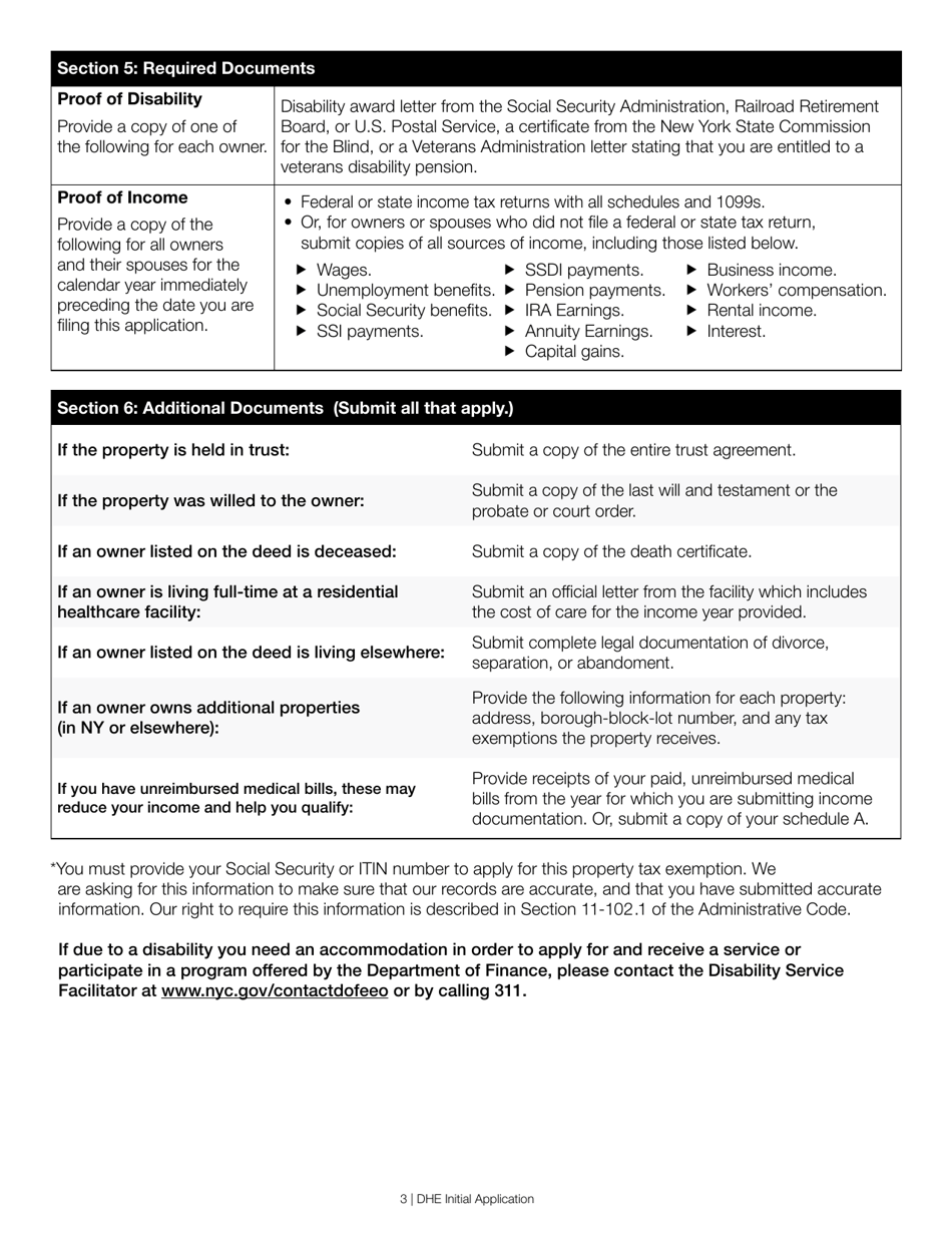 Disabled Homeowners Exemption Initial Application - New York City, Page 3