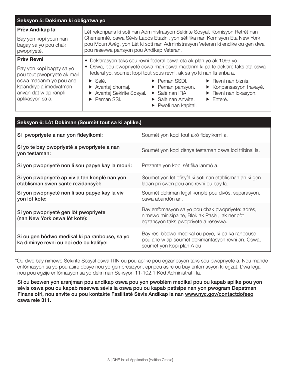 Disabled Homeowners Exemption Initial Application - New York City (Haitian Creole), Page 3
