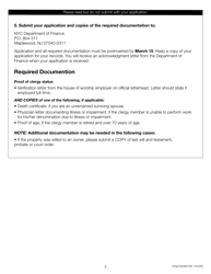 Clergy Exemption Initial Application - New York City, Page 2