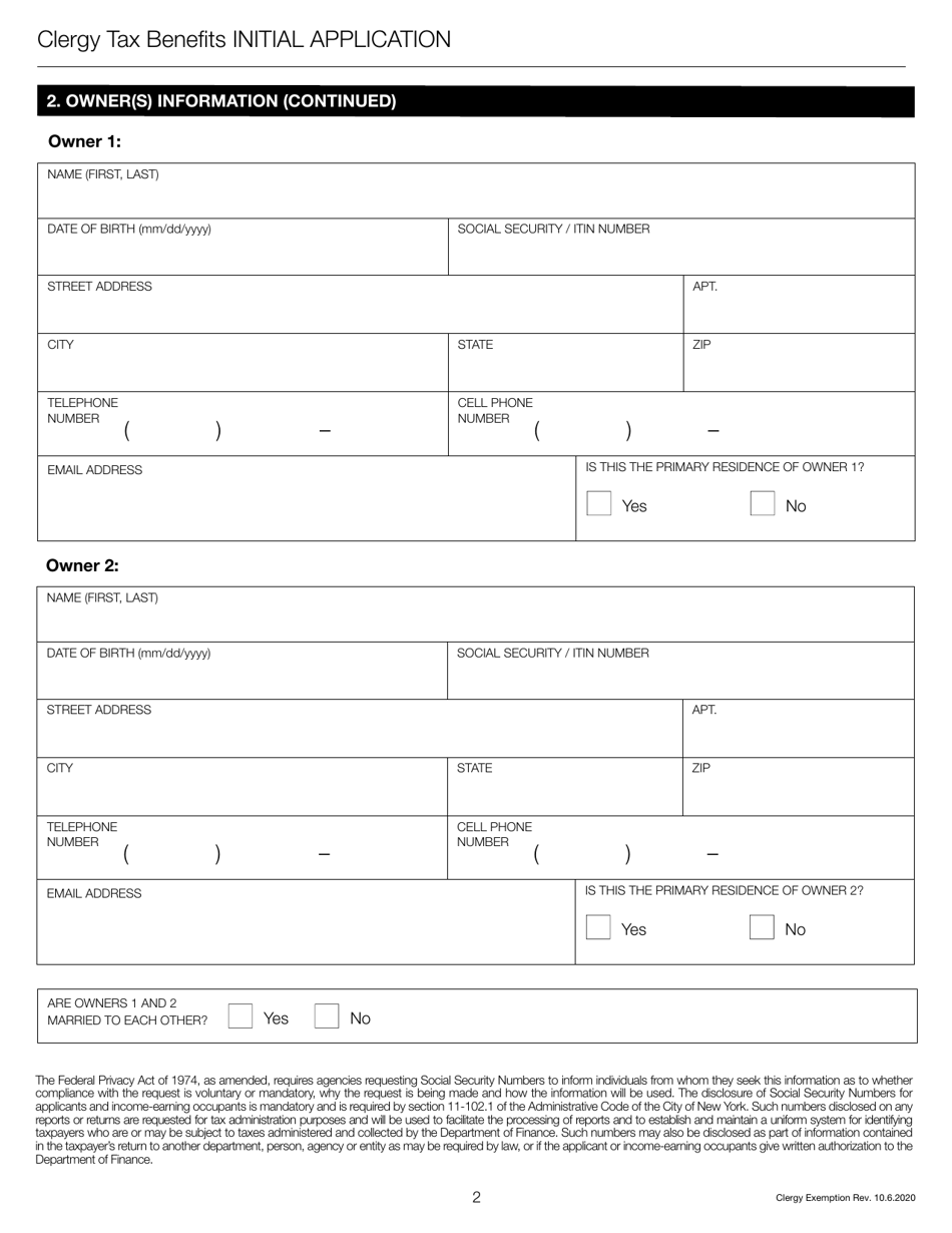 Clergy Exemption Initial Application - New York City, Page 4