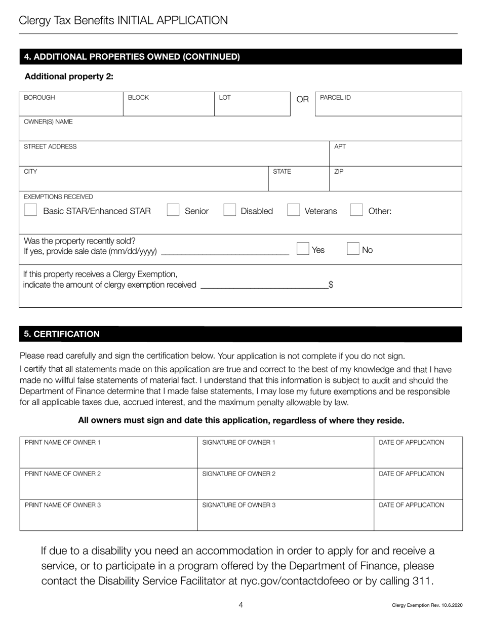 Clergy Exemption Initial Application - New York City, Page 6