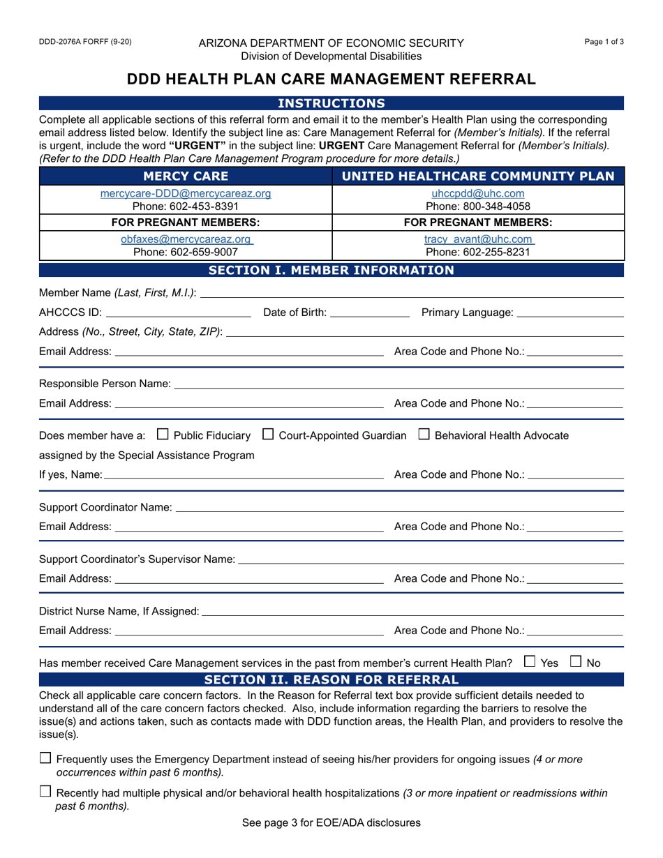 Form DDD-2076A Download Fillable PDF or Fill Online Ddd Health Plan ...