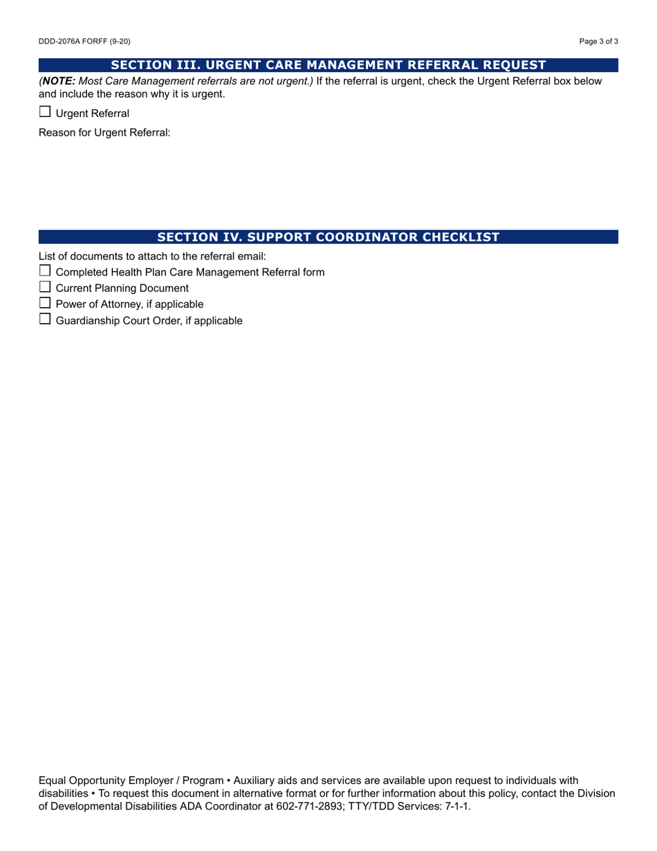 Form DDD-2076A Ddd Health Plan Care Management Referral - Arizona, Page 3