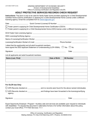 Document preview: Form LCR-1085A Adult Protective Services Records Check Request - Arizona
