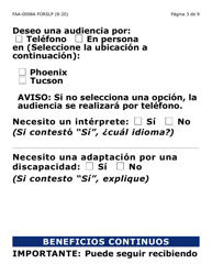 Formulario FAA-0098A-SLP Solicitud De Apelacion (Letra Grande) - Arizona (Spanish), Page 3