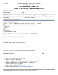 Form J-020 &quot;Discrimination Complaint - Clients, Applicants, and Contractors&quot; - Arizona