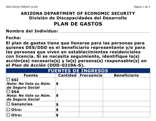 Document preview: Formulario DDD-0221A-SLP Plan De Gastos (Letra Grande) - Arizona (Spanish)