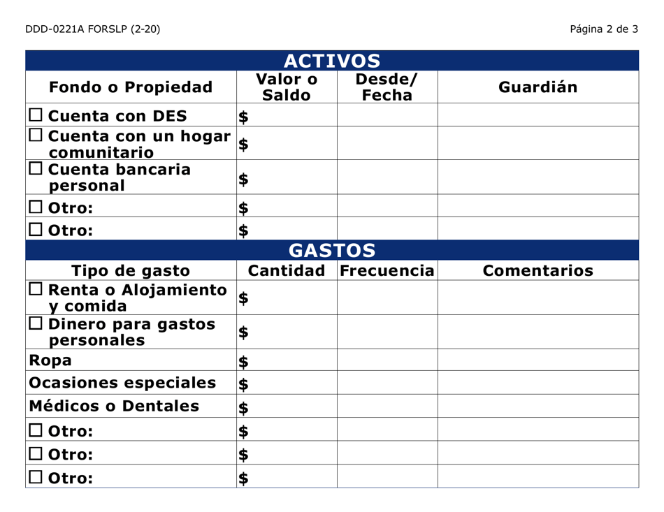 Formulario DDD-0221A-SLP Plan De Gastos (Letra Grande) - Arizona (Spanish), Page 2