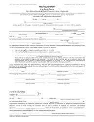 Document preview: Form AD501 Relinquishment in or out-Of-County (Birth Mother/Biological Father/Presumed Father in California) - California