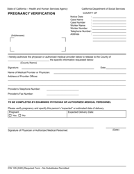 Form Cw105 Download Fillable Pdf Or Fill Online Pregnancy Verification California Templateroller