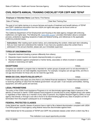Form FDU113 Civil Rights Annual Training Checklist for Csfp and Tefap - California