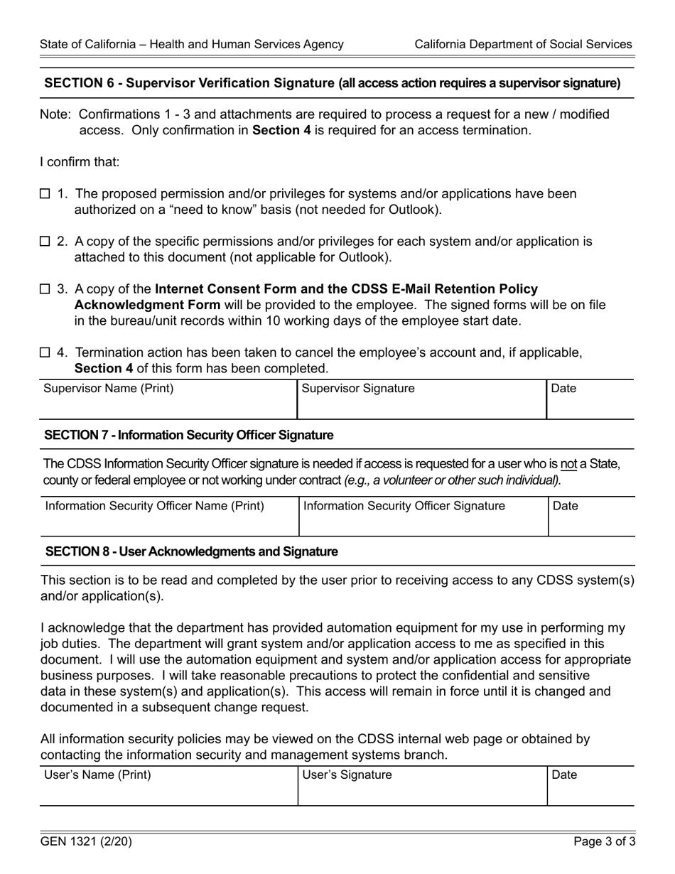Form GEN1321 Cdss System and Application Access Form - California, Page 3