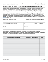 Form HCS308 Designation of Home Care Organization Responsibility - California