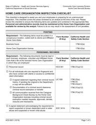 Form HCS9201 &quot;Home Care Organization Inspection Checklist&quot; - California
